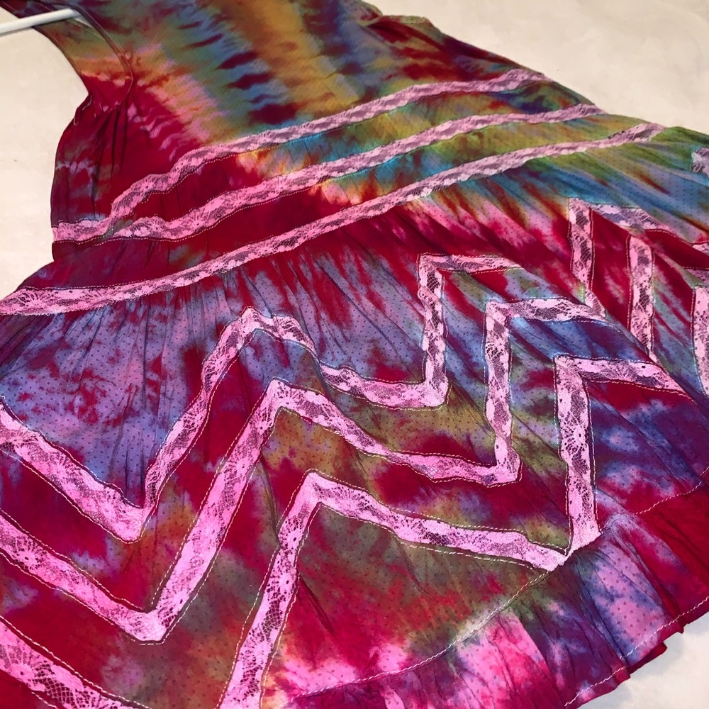 Voile and Lace Trapeze Slip Tie Dye Mini Dress - Picture 6 of 8